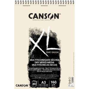 CANSON XL Sand grained, homokszemcsés pasztellpapír-tömb, rövid oldalán spirálkötött, mikroperforált 160g/m2 50 ív natúrsz. A3