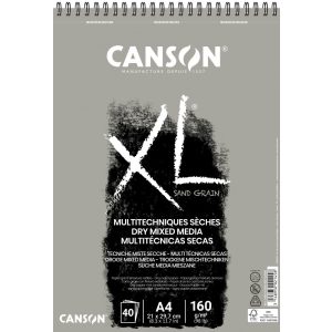 CANSON XL Sand grained, homokszemcsés pasztellpapír-tömb, rövid oldalán spirálkötött, mikroperforált 160g/m2 50 ív szürke A4