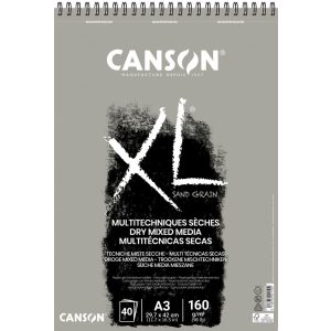 CANSON XL Sand grained, homokszemcsés pasztellpapír-tömb, rövid oldalán spirálkötött, mikroperforált 160g/m2 50 ív szürke A3