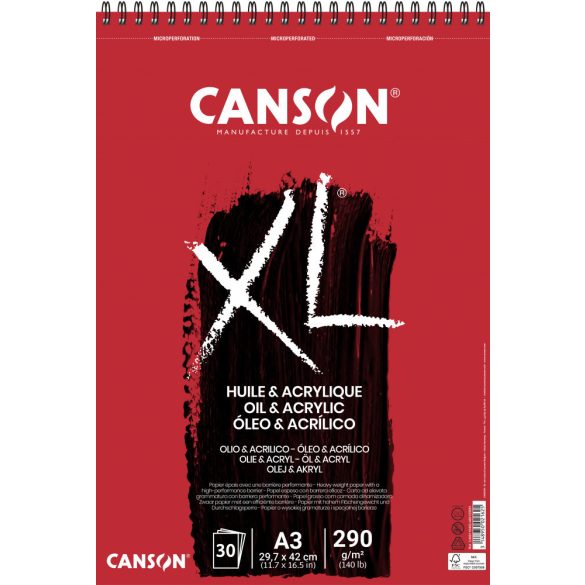 CANSON XL Olaj-Akril-tömb, vászonprégelt, spirálkötött, mikroperforált 290g/m2 30 ív A3