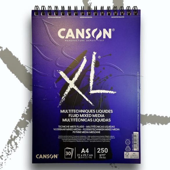 Vázlat- és Festőtömb - Canson "XL" Fluid Mixed Media spirál, 250g, 30 sheets, A3