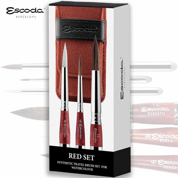 Brush Set - Escoda Red Set, Synthetic Travel Brush Set For Watercolour - 1270