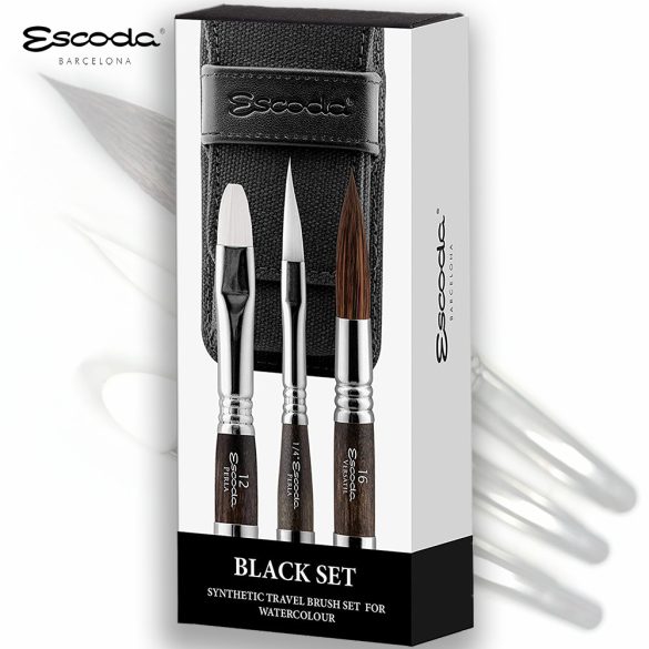 Brush Set - Escoda Black Set, Synthetic Travel Brush Set For Watercolour - 1272
