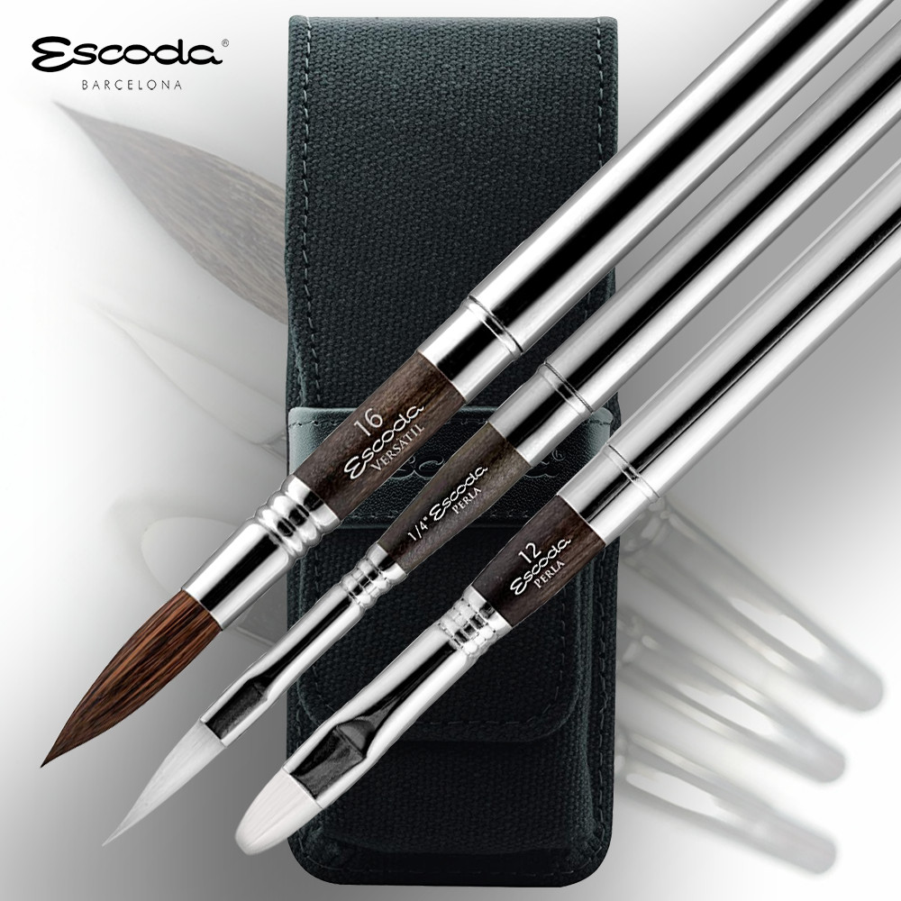 Escoda : Synthetic Watercolor Travel Brush : Series 1273 : Green Set of 3