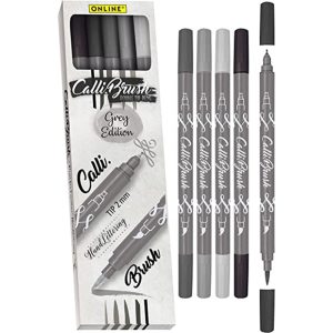 Filckészlet - ONLINE Calli Brush Double Tip Pens - 5 db-os, kétvégű, szürke színek