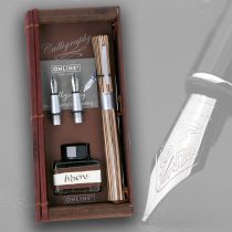   Patronos töltőtoll szett - ONLINE fa borítású toll, két különböző fejjel, konverterrel, 15ml Barna tintával