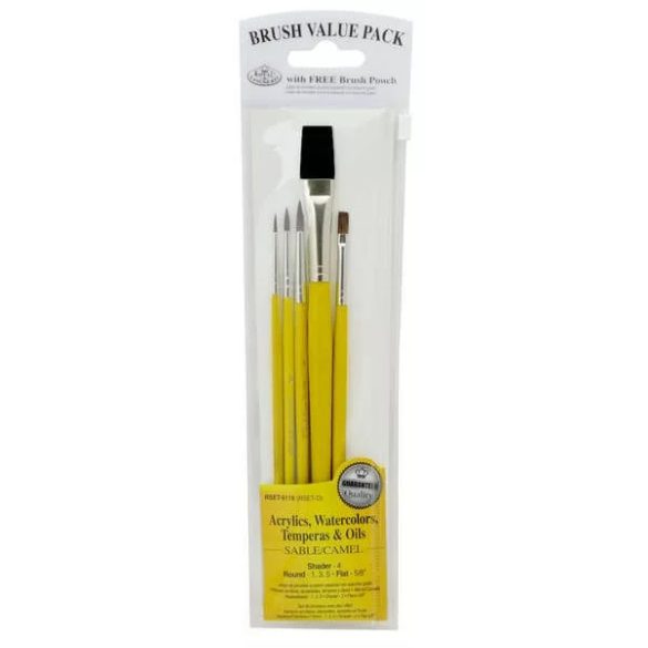 Brush Set -  Oils & Acrylics BRISTLE Flat Set - 4 pcs  with free brush pouch