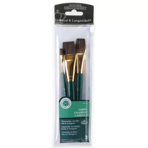 Royal & Langnickel Camel Watercolor, Acrylic, Oil, Tempera Paint Brush Set, 3pcs 