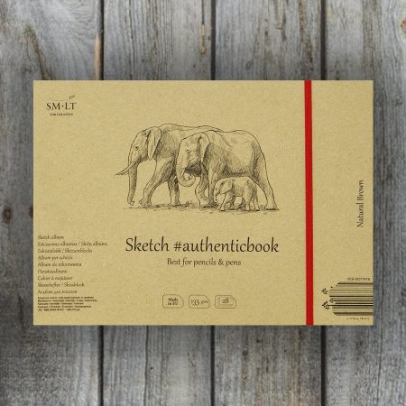 Vázlattömb - SMLT Sketch authenticbook - Natural Brown 28 lap, 17,6x24,5cm