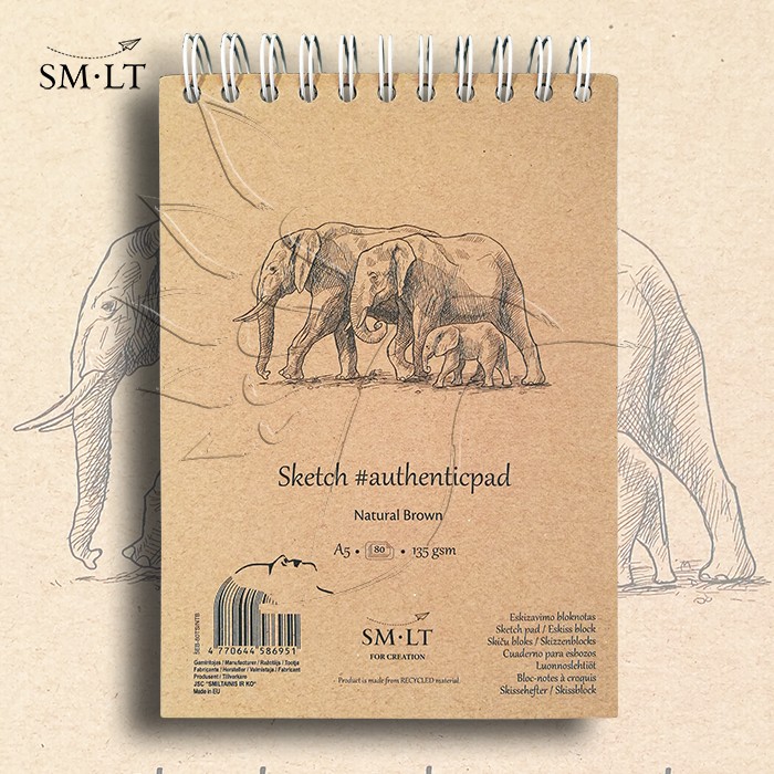 80 Sheets SMLT EA/Authenticpad NTB Authentic Line A4 Sketch 135 GSM Brown Kraft Paper 