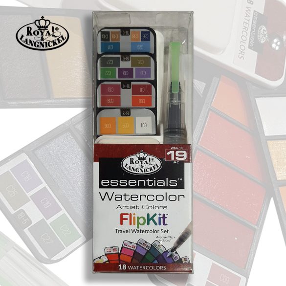 Akvarellfesték készlet - Royal & Langnickel Essentials Artist Colors FlipKit Travel Watercolor Set 19pcs