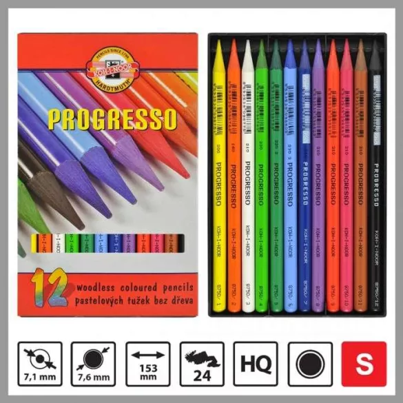 Színesrúd-készlet - Koh-i-noor PROGRESSO Woodless Colured Pencils Stick Set - 12