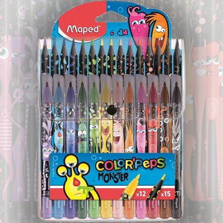 Colour Pencil and felt-tip pens- Maped Colour'Peps Monster, 15pcs colour pencil and 12pcs pen
