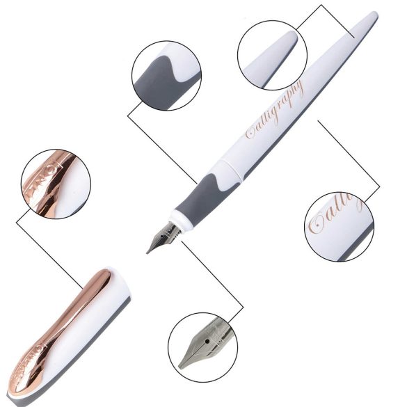 Calligraphy Set - ONLINE Calligraphy Fountain Pen set with 3 nibs - White&Rose