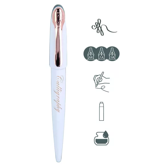 Calligraphy Set - ONLINE Calligraphy Fountain Pen set with 3 nibs - White&Rose