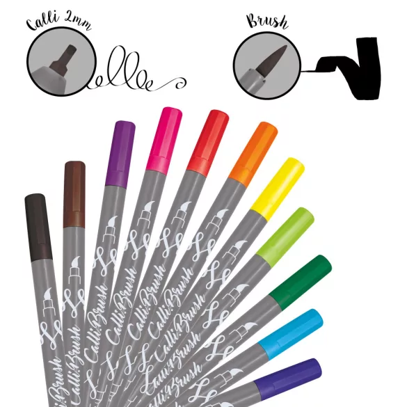 Filckészlet - ONLINE Calli Brush Double Tip Pens - 11 db-os, kétvégű, bambusz tartóban