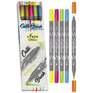 Filckészlet - ONLINE Calli Brush Double Tip Pens - 5 db-os, kétvégű, neon színek