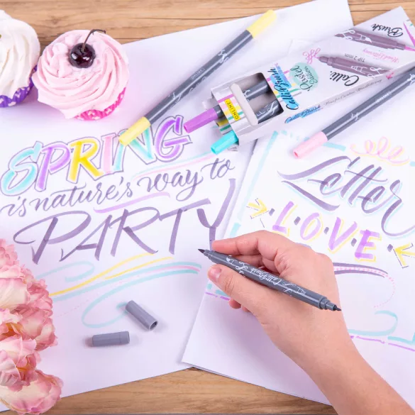 Filckészlet - ONLINE Calli Brush Double Tip Pens - 5 db-os, kétvégű, pasztel színek