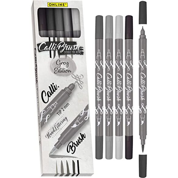 Filckészlet - ONLINE Calli Brush Double Tip Pens - 5 db-os, kétvégű, szürke színek