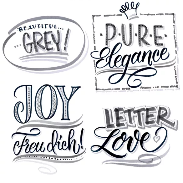 Filckészlet - ONLINE Calli Brush Double Tip Pens - 5 db-os, kétvégű, szürke színek