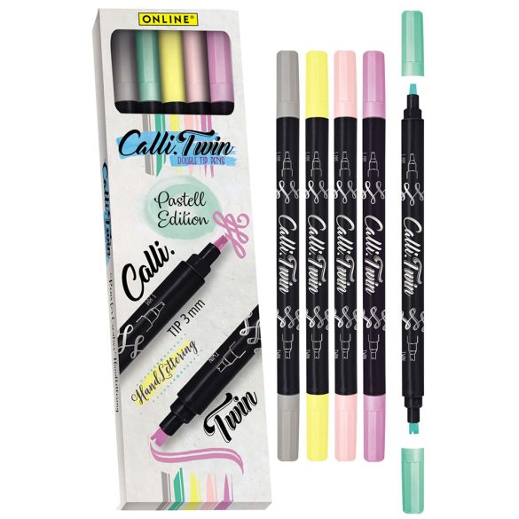 Filckészlet - ONLINE Calli Twin Double Tip Pens - 5 db-os, kétvégű, pasztell színek