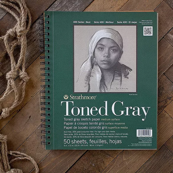Strathmore 400 Toned Gray Sketch Pad - Szürke 118 gr, 24 lapos, 28x36 cm, spirálkötéses