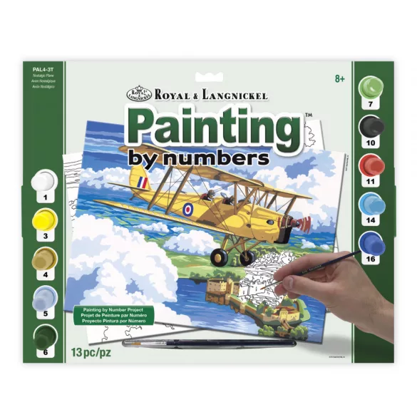 Kifestő készlet számokkal, ecsettel, felnőtteknek - 30x40 cm - Régi repülőgép