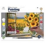 Kifestő készlet számokkal, ecsettel, felnőtteknek - 30x40 cm - Napraforgó tábla az ablakból