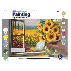   Kifestő készlet számokkal, ecsettel, felnőtteknek - 30x40 cm - Napraforgó tábla az ablakból