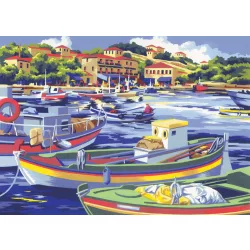   Kifestő készlet számokkal, ecsettel, felnőtteknek - 30x40 cm - Mediterrán halászat