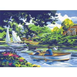   Kifestő készlet számokkal, ecsettel, felnőtteknek - 30x40 cm - Csónakázás