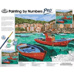   Óriási méretű kifestő készlet számokkal, ecsettel, profiknak - 51x41 cm - Tengeröböl halászhajókkal