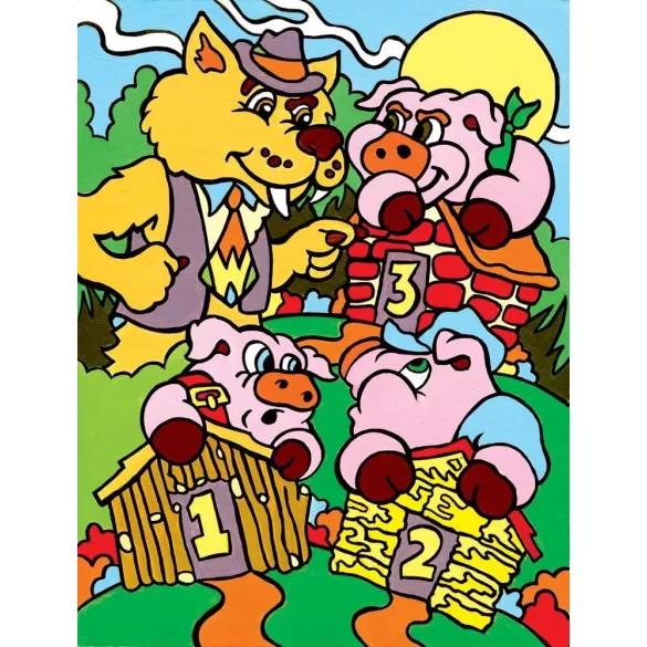 Számozott kifestő készlet kicsiknek akrilfestékkel, ecsettel - 3 kép festése egy készletben