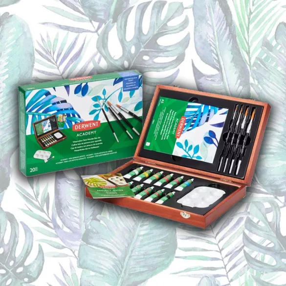 Akvarellfesték készlet Fadobozban - Derwent Academy Watercolor Wooden Box Set 20
