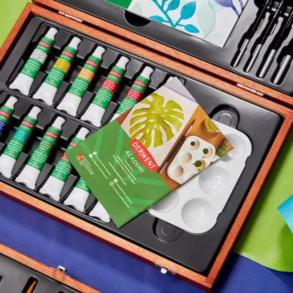 Akvarellfesték készlet Fadobozban - Derwent Academy Watercolor Wooden Box Set 20