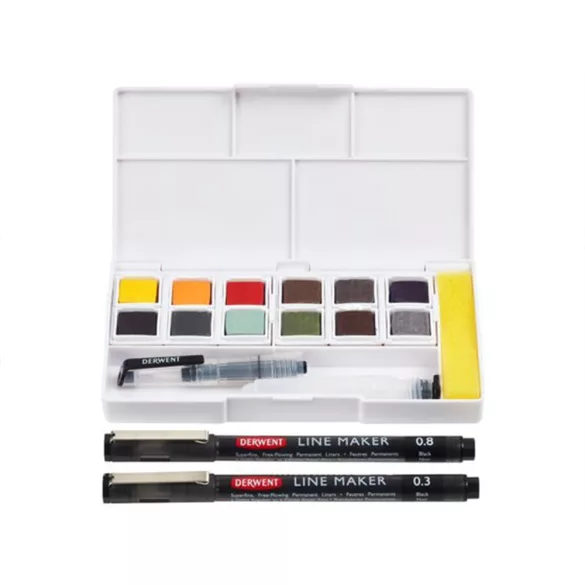 Derwent Line and Wash Paint Pan Set 12+5