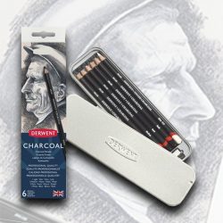   Ceruzakészlet - Derwent Charcoal szénceruza fém ceruzatartóban - 6db