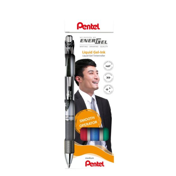 Pentel zselés rollertoll szett EnerGel 0,35 mm 4 db-os - fekete, kék, piros, zöld