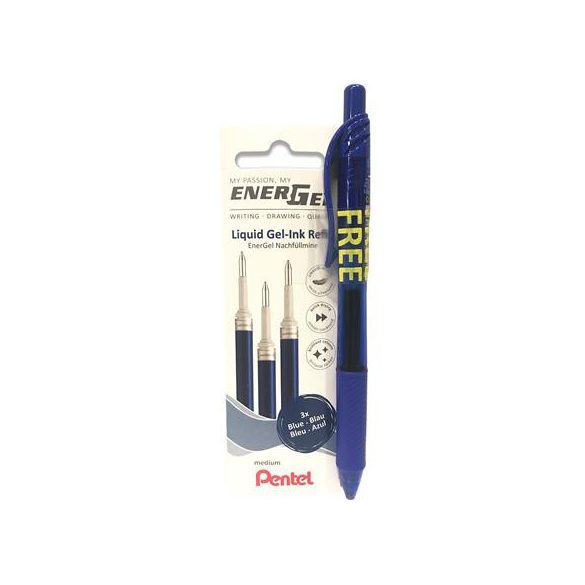 Pentel zseléstollbetét csomag, 3 db 0,35 mm - Kék - Pentel Energel tollakhoz - Plusz Ajéndék BL107 Toll