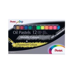   Oil Pastel Set - Pentel Arts Oil Pastels 12 Metallic & Fluorescent Colours Set