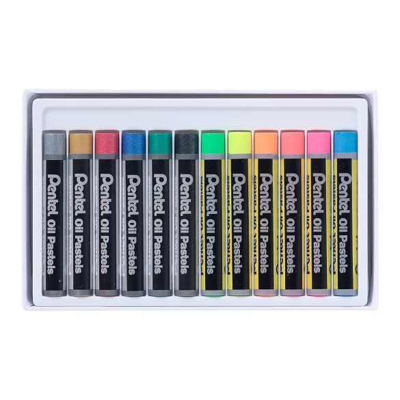 Oil Pastel Set - Pentel Arts Oil Pastels 12 Metallic & Fluorescent Colours Set