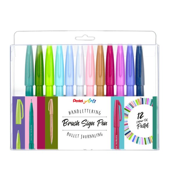 Pentel Brush Sign Pen kalligrafikus hajlékony hegyű ecsetfilc készlet - 12 színű szett, Kiegészítő színek