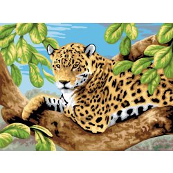   Kifestő készlet akrilfestékkel, ecsettel, gyerekeknek 11 éves kortól - 30x40 cm - Leopard a fán