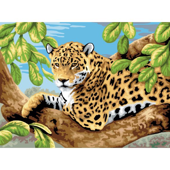 Kifestő készlet akrilfestékkel, ecsettel, gyerekeknek 11 éves kortól - 30x40 cm - Leopard a fán