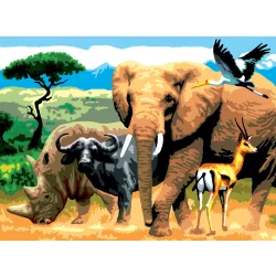   Kifestő készlet akrilfestékkel, ecsettel, gyerekeknek 11 éves kortól - 30x40 cm - Afrikai állatok