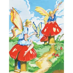   Számozott kifestő készlet akrilfestékkel, ecsettel, gyerekeknek 8 éves kortól - 20x25 cm - Tündérek