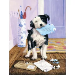   Kifestő készlet számokkal, ecsettel, gyerekeknek 8 éves kortól - 20x25 cm - Kiskutya behozza a leveleket a gazdinak