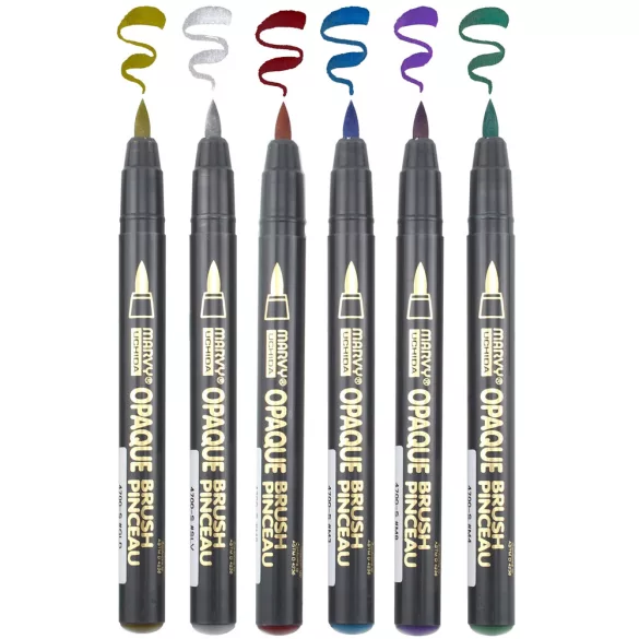 Marvy Uchida Set 6pcs Opaque Brush Marker,  Assorted Metallic