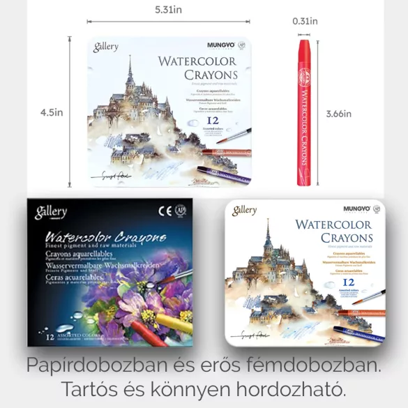 Akvarellkréta-készlet - Mungyo Gallery Watercolor Crayons in Set - 12pcs (és további kiszerelésekben)
