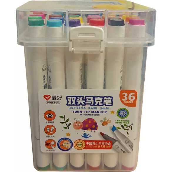 Kétvégű alkoholos marker készlet - Átlátszó füles dobozban - 24 db-os